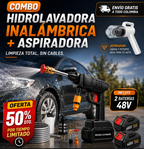Combo 2 en 1: Hidrolavadora Inalámbrica con 2 Baterías 48V + Aspiradora Portátil | 50% OFF